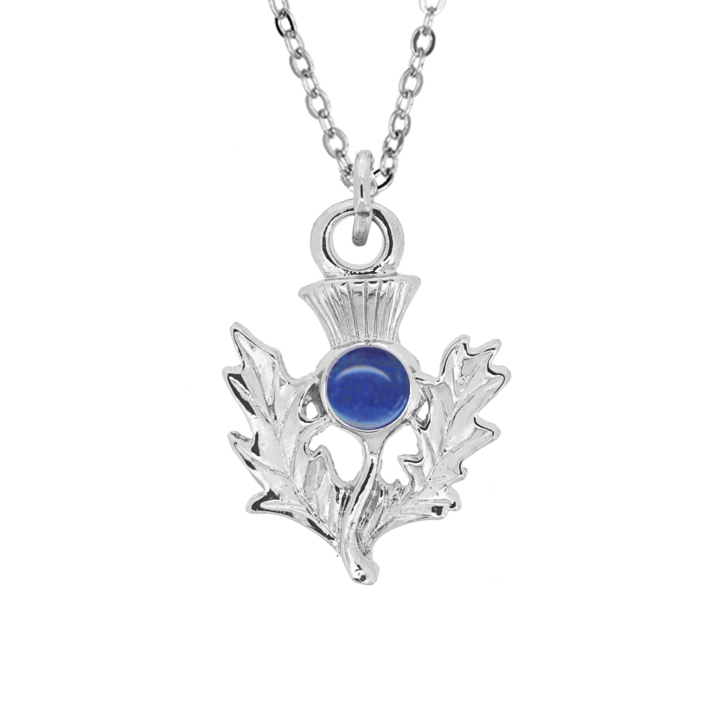 Art Pewter Scottish Thistle Birthstone Pendant - Silver Plated Pewter - Made in Scotland - September (Sapphire)