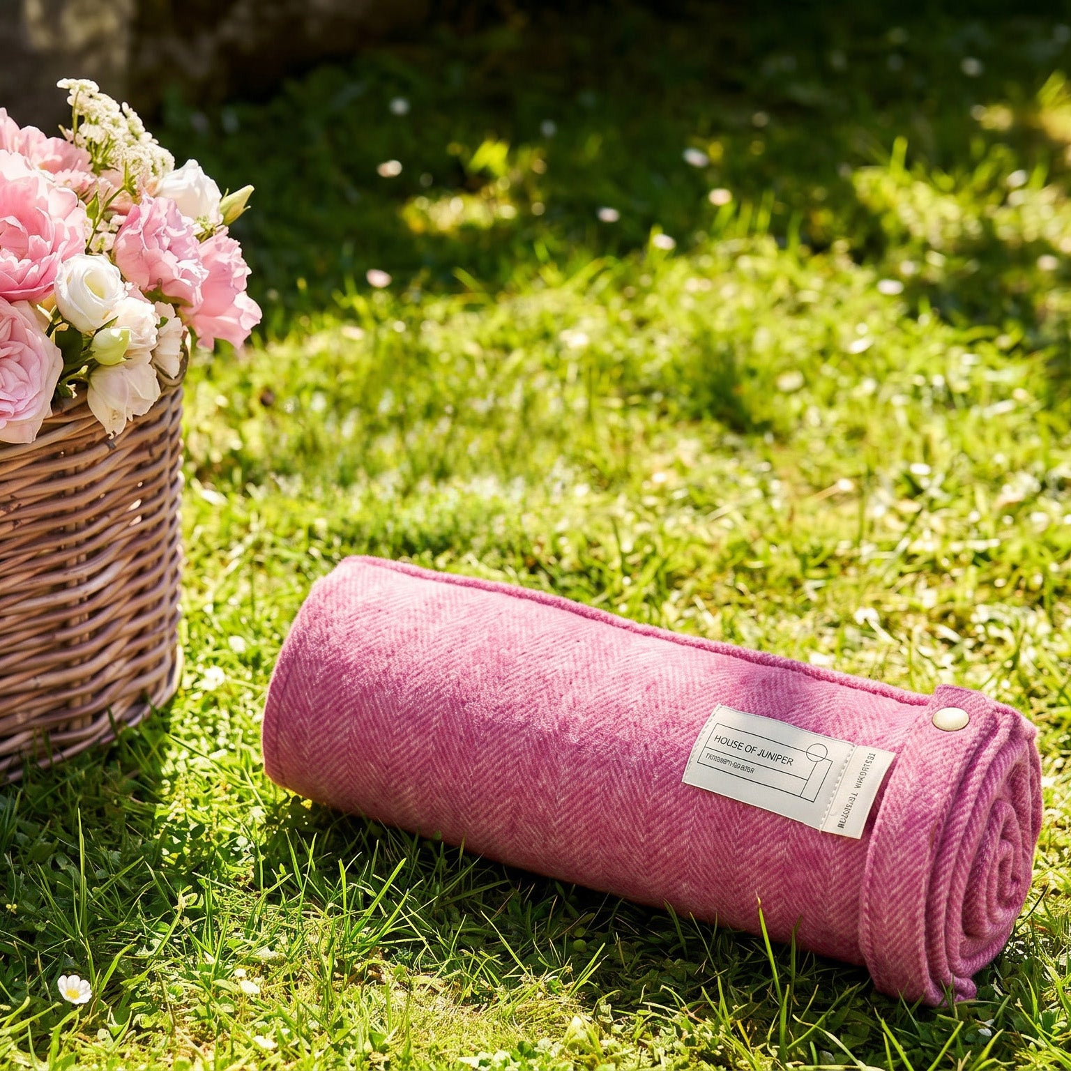 Woodside Foldaway Picnic Blanket with Carry Strap – Recycled Wool - PINK