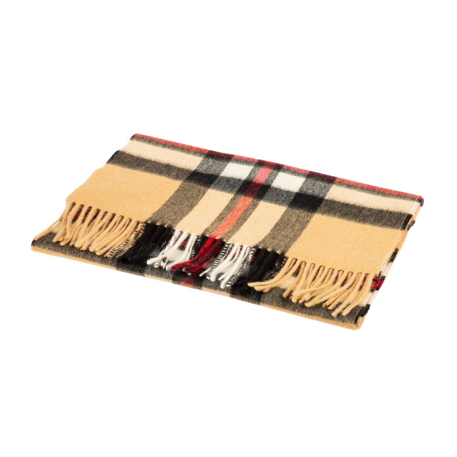 100% Cashmere Wide Tartan Scarf Thomson Camel