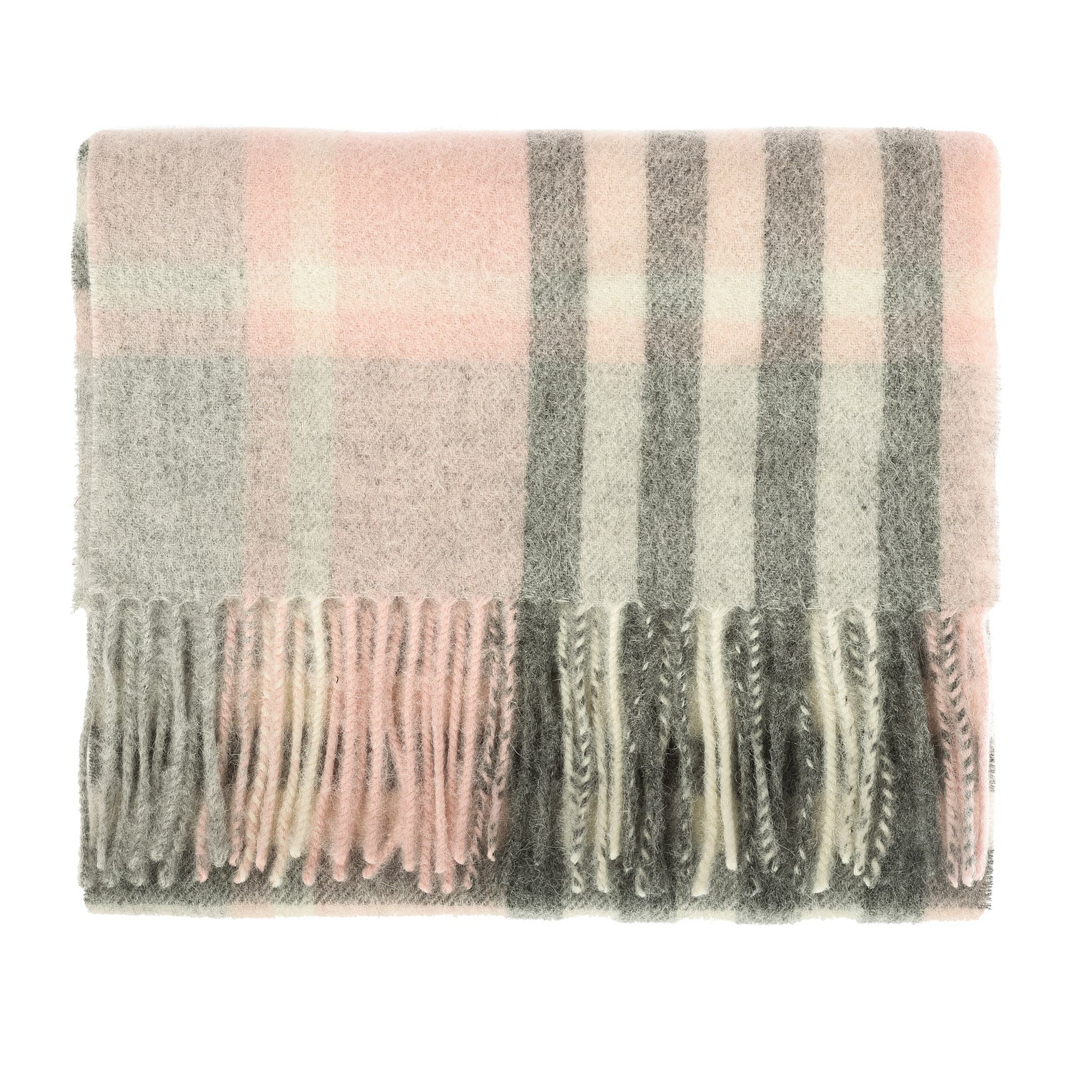 Edinburgh 100% Lambswool Tartan Scarf Chequer Tartan Light Pink And Grey