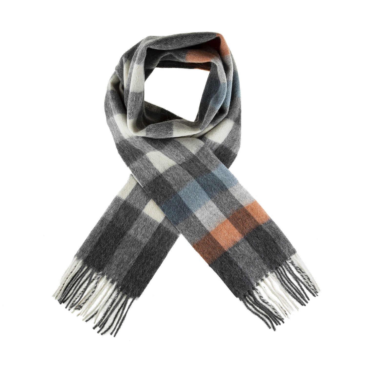 Edinburgh 100% Lambswool Tartan Scarf Giant Chequer Tel/Grey (24679)