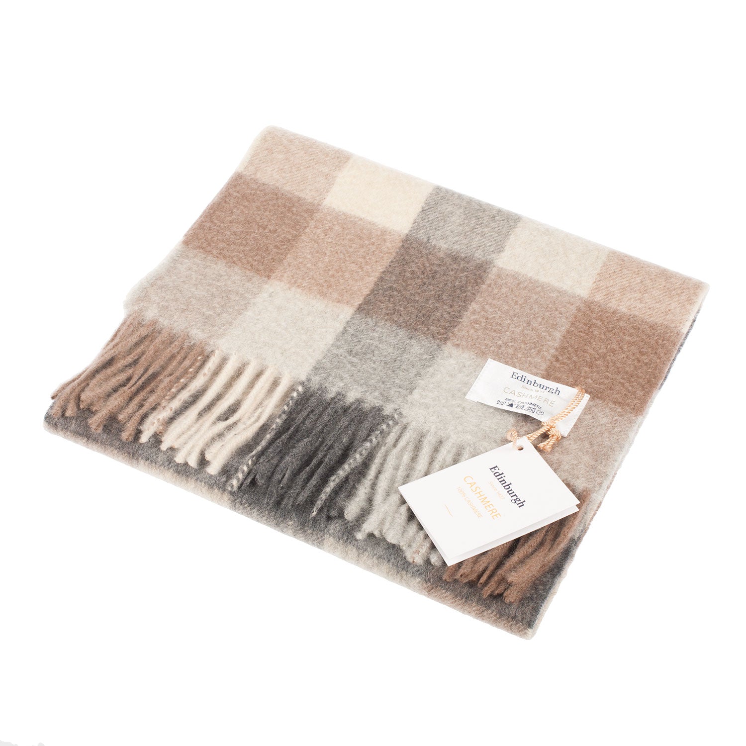 Edinburgh Cashmere Scarf 5 Square Tartan - Brown/Black