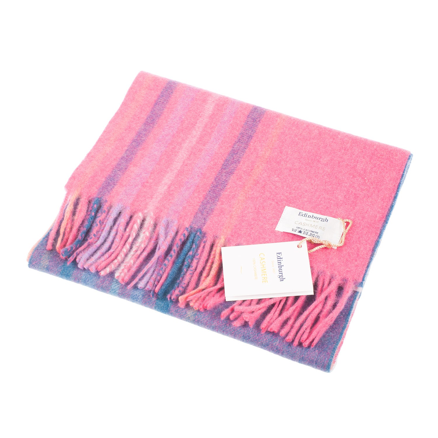 Edinburgh Cashmere Scarf Barcode Check - Coral/Berry