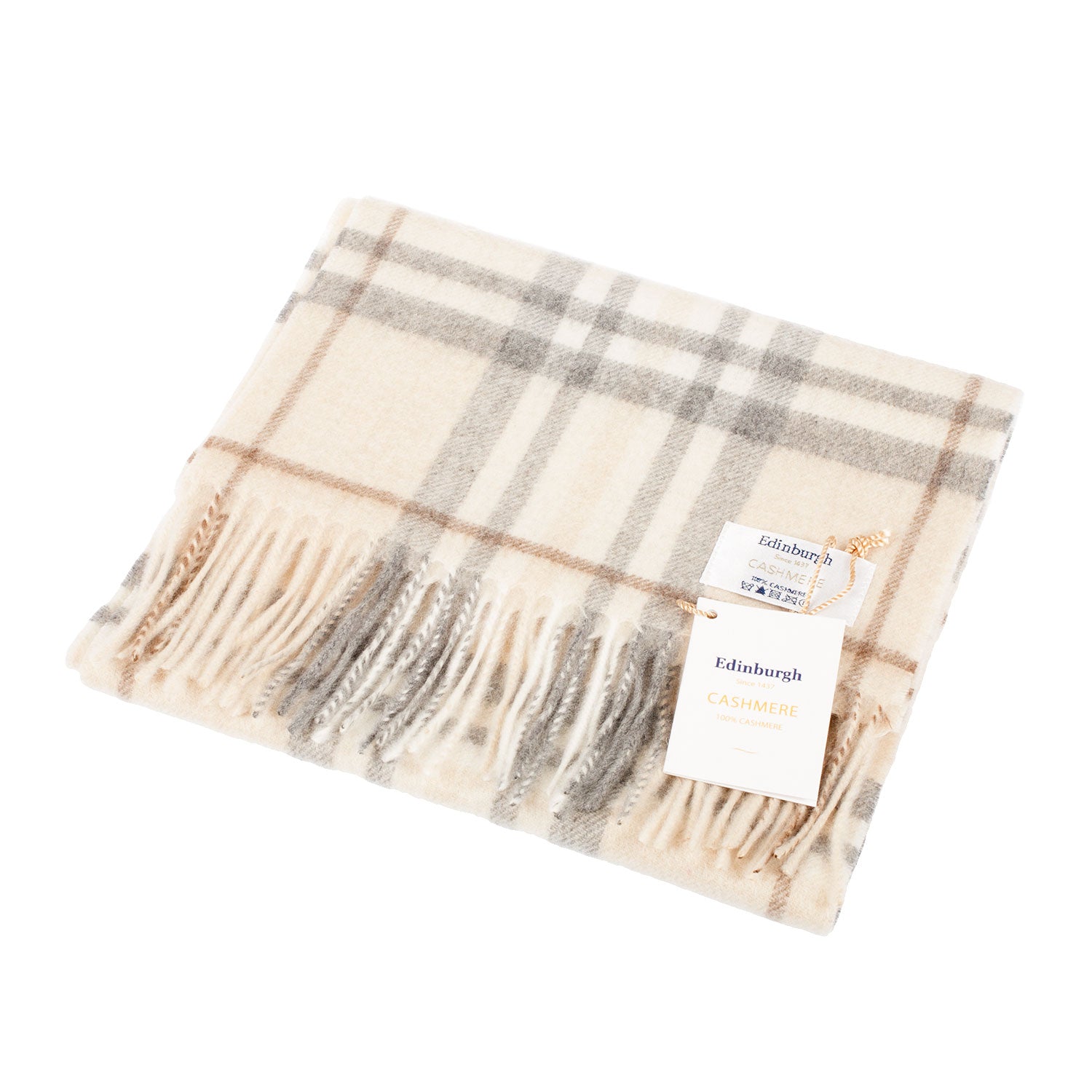 Edinburgh Cashmere Scarf Highlight Check - Olive/Brown/Oyster