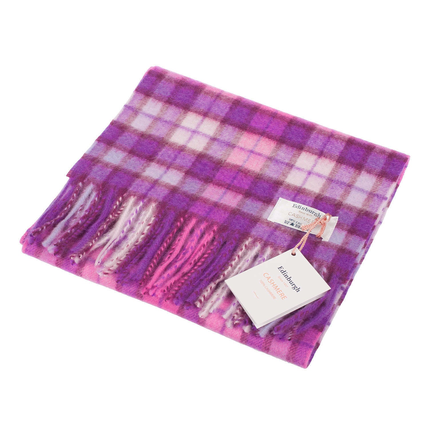 Edinburgh Cashmere Scarf Winter Check - Purple/Pink