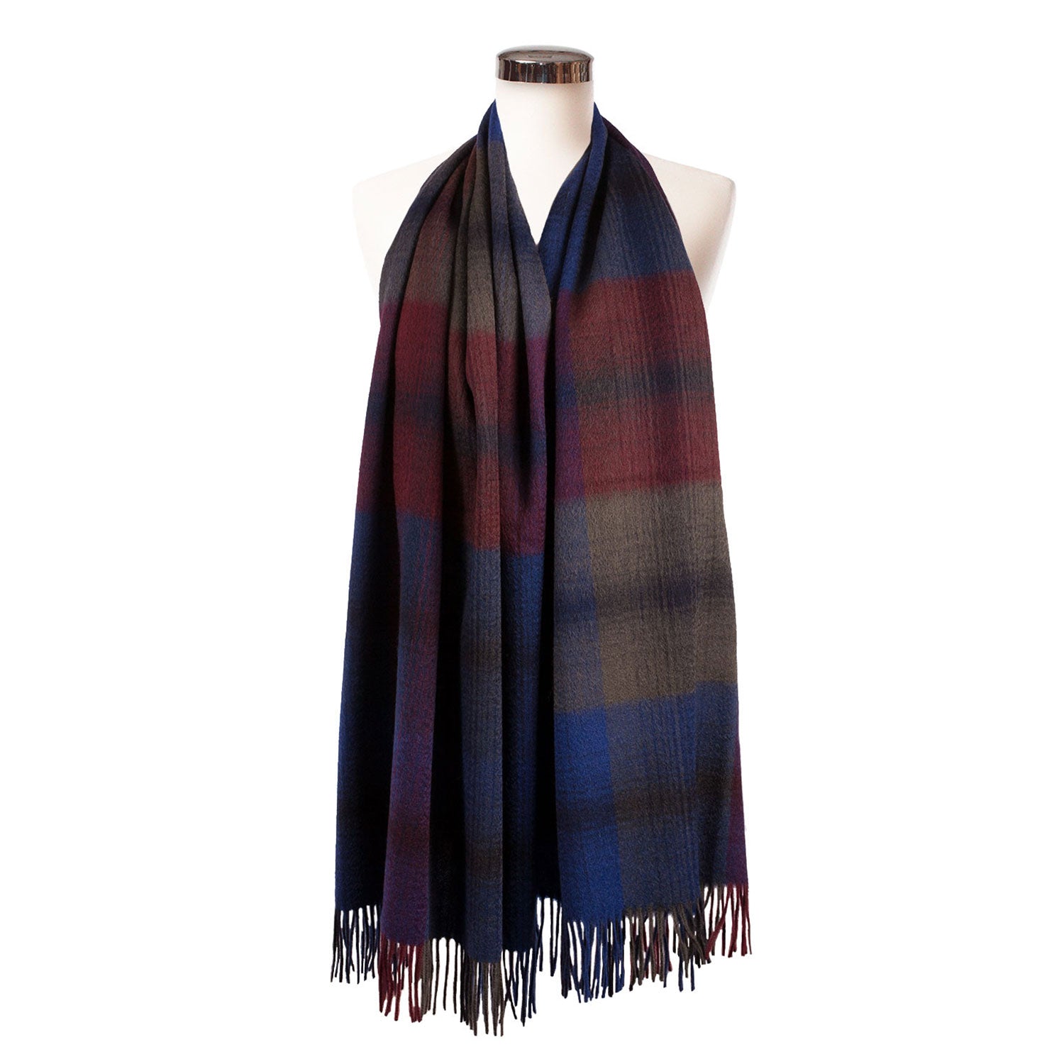 Edinburgh Lambswool Stole Graded Block Check - Indigo Blue