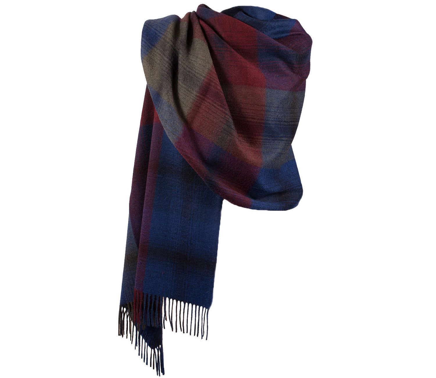 Edinburgh Lambswool Stole Graded Block Check - Indigo Blue