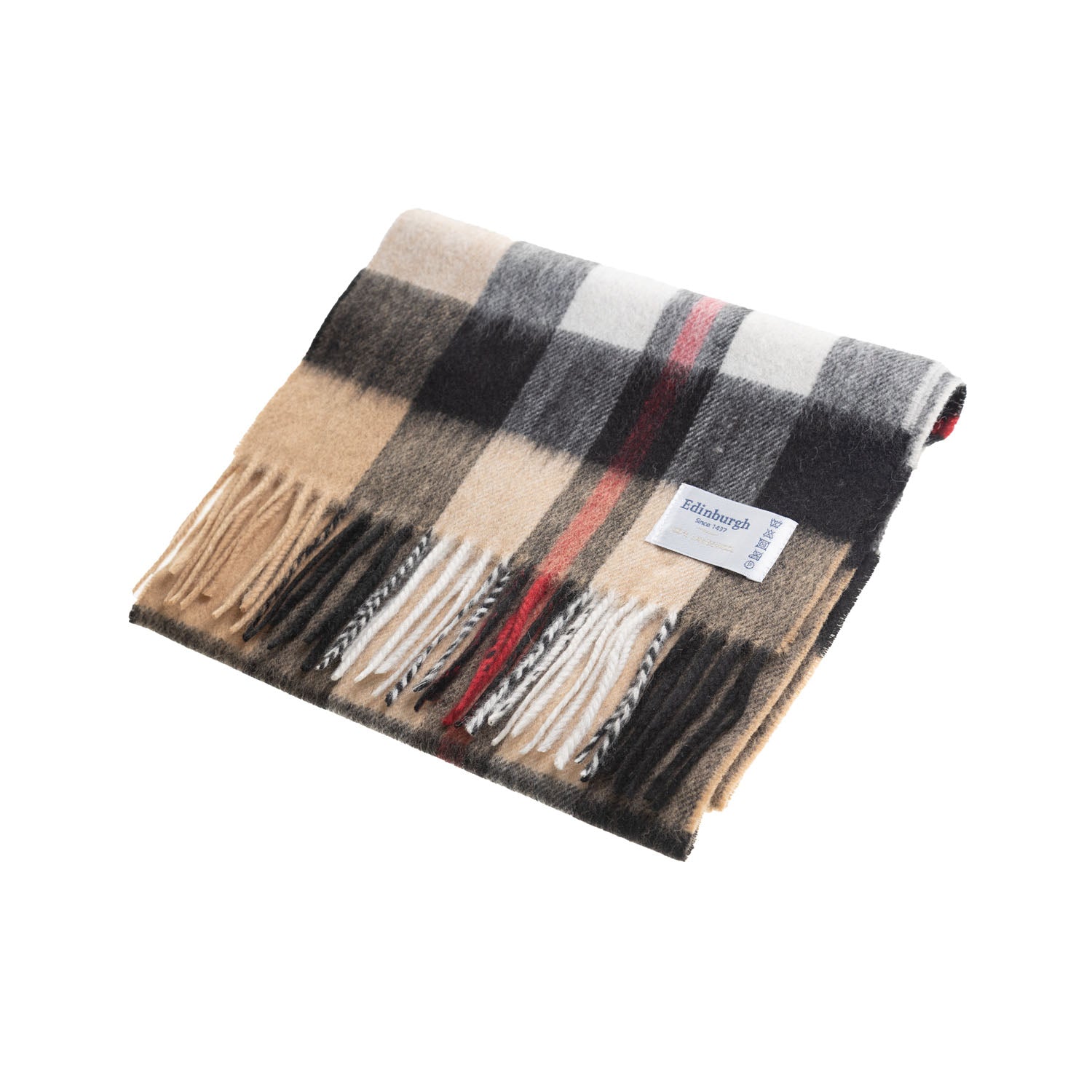 Edinburgh 100% Lambswool Tartan Scarf Exploded Thomson Camel