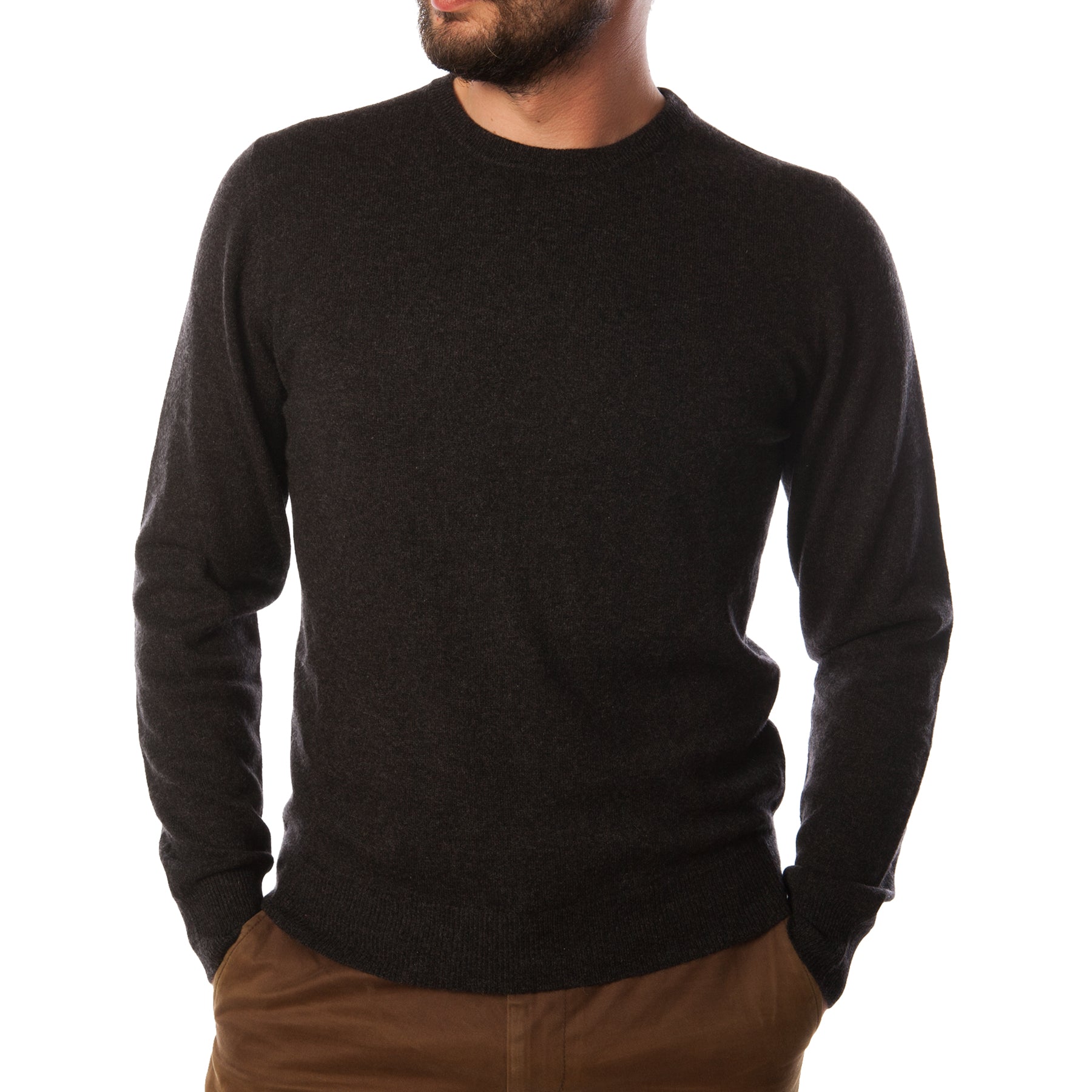 100% Cashmere Gents Crew-Neck Plain Jumper Charcoal