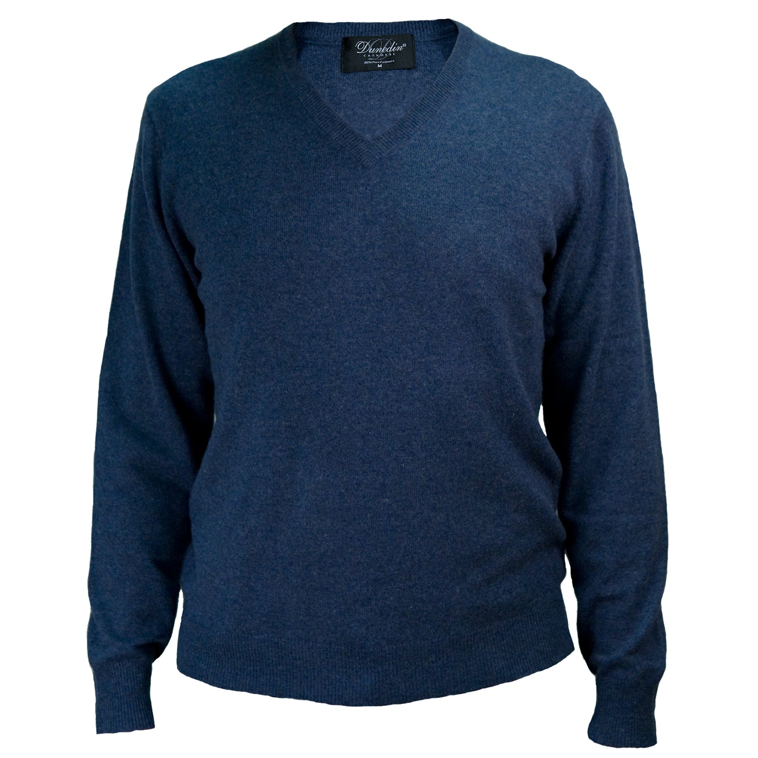 100% Cashmere V-Neck Plain Men's Jumper Denim