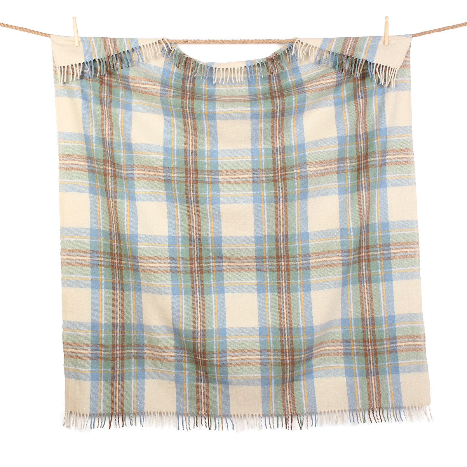 Highland Wool Blend Tartan Blanket / Throw Extra Warm Stewart Muted Blue