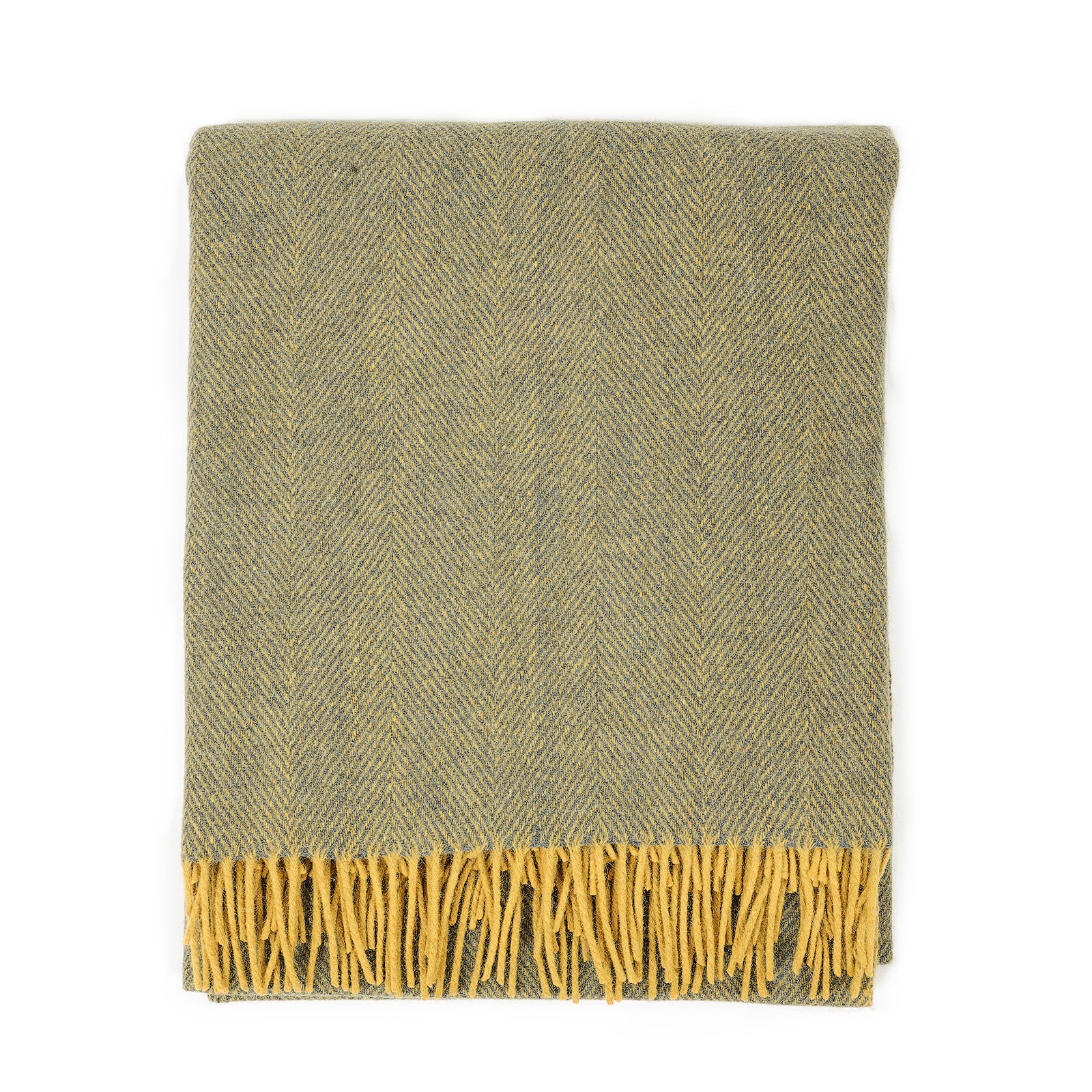 Highland Wool Blend Herringbone Blanket Navy Blue/Ochre Yellow