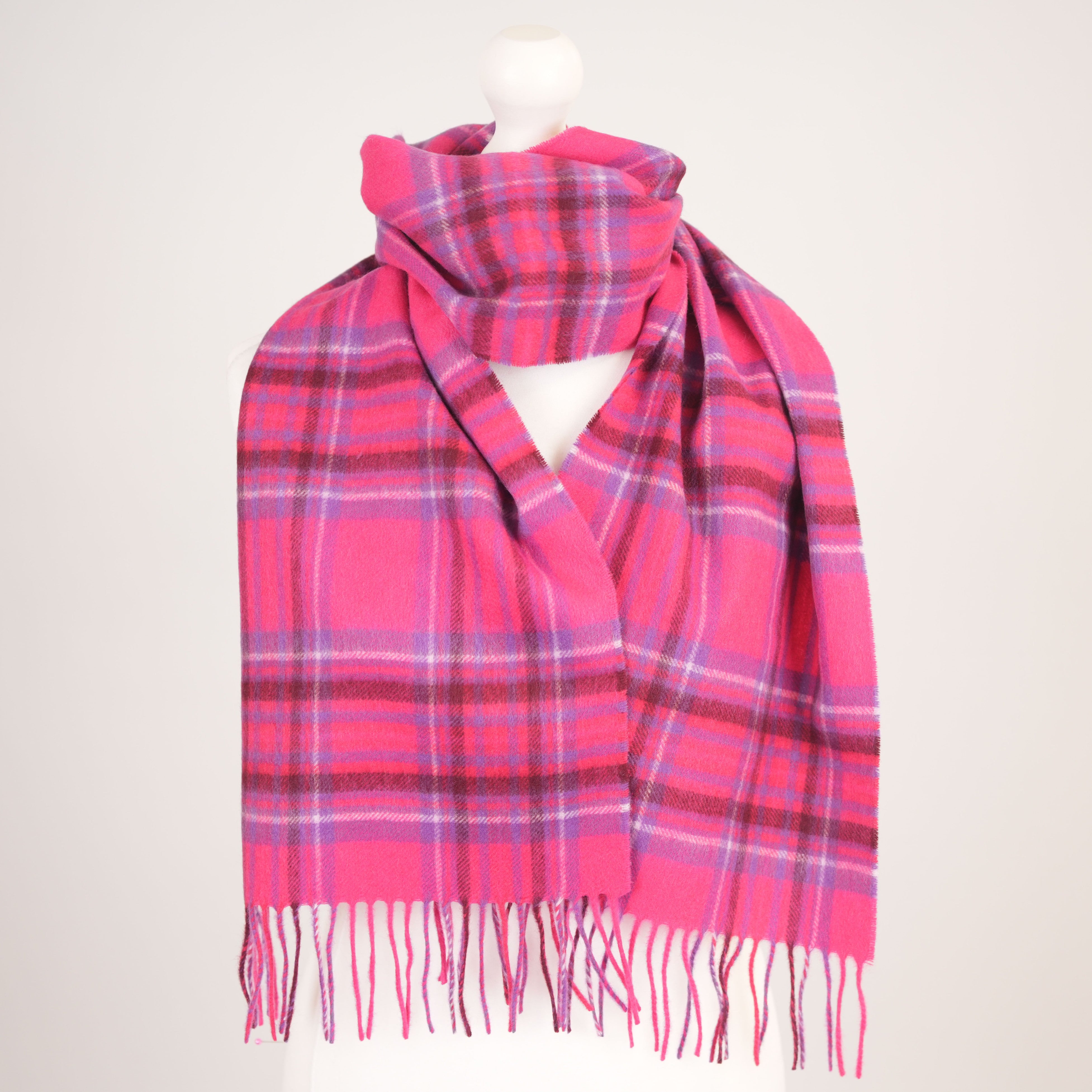 Edinburgh Cashmere Premium Lightweight Scarf - Ultra-Soft Luxury Wrap - STEWART BRIGHT PINK