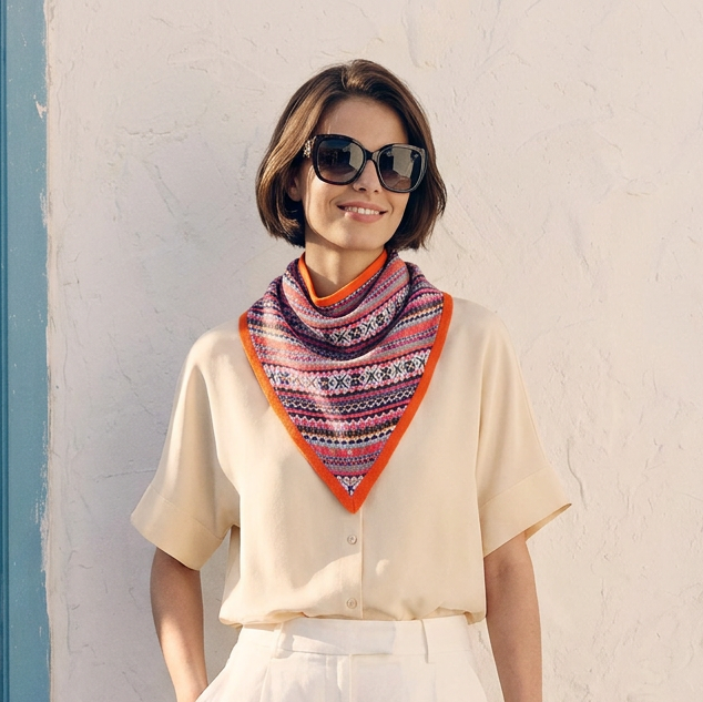 Women’s Lambswool Fair Isle Neck Scarf – Made in Scotland - ORANGE