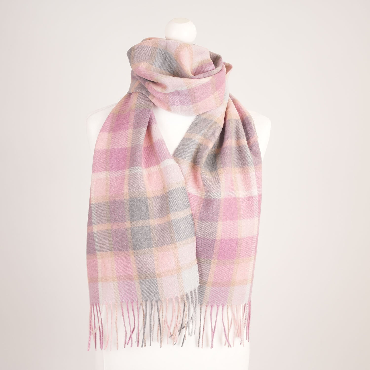 Edinburgh 100% Lambswool Scarf – Premium Soft Wool Wrap - ARTILLERY CHECK LIGHT PINK