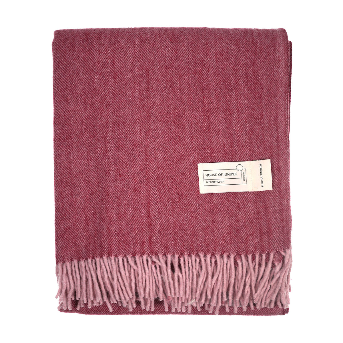 Recycled Wool Herringbone Blanket with Fringe - Soft Warm Throw - EMINENCE