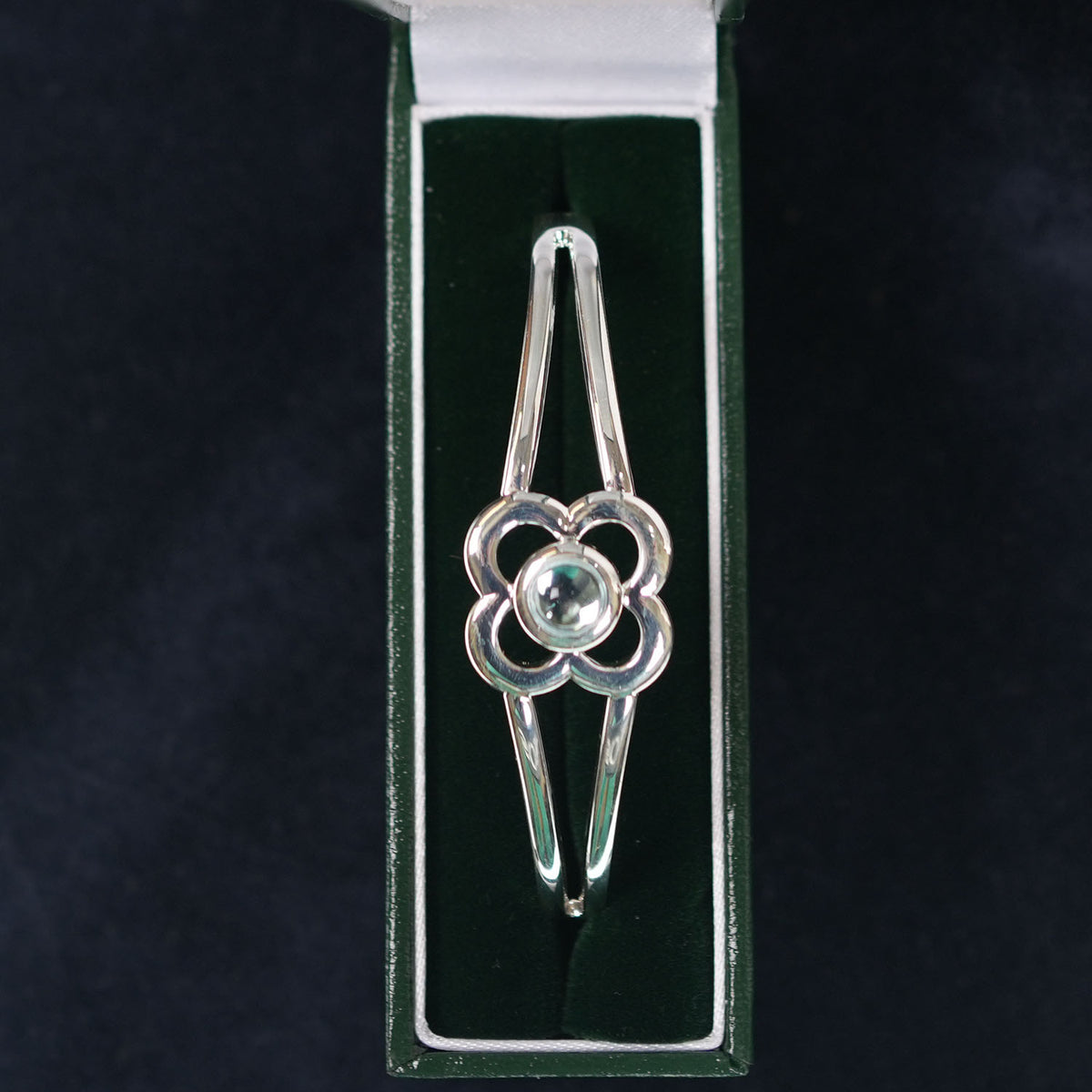 Art Pewter Birthstone Bangle - Silver Plated Pewter - Made in Scotland - March (Aquamarine)