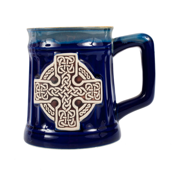 Stoneware Mug With Celtic Cross Blue