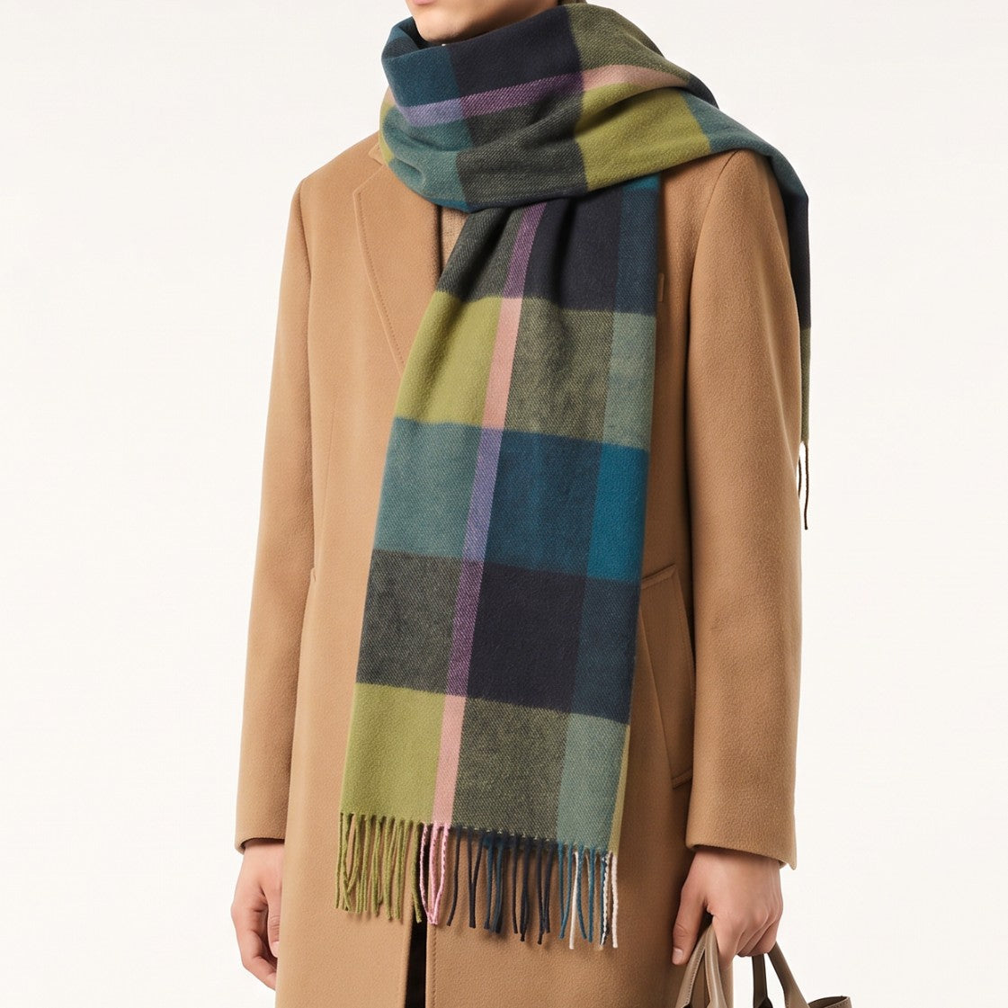 Heritage of Scotland 100% Lambswool Wide Scarf Soft Unisex Winter Wrap - Tartan & Check Designs - KIRKSTALL CHECK GREEN