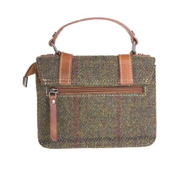 Ladies Ht Leather Mini Satchel Dark Green Check / Tan