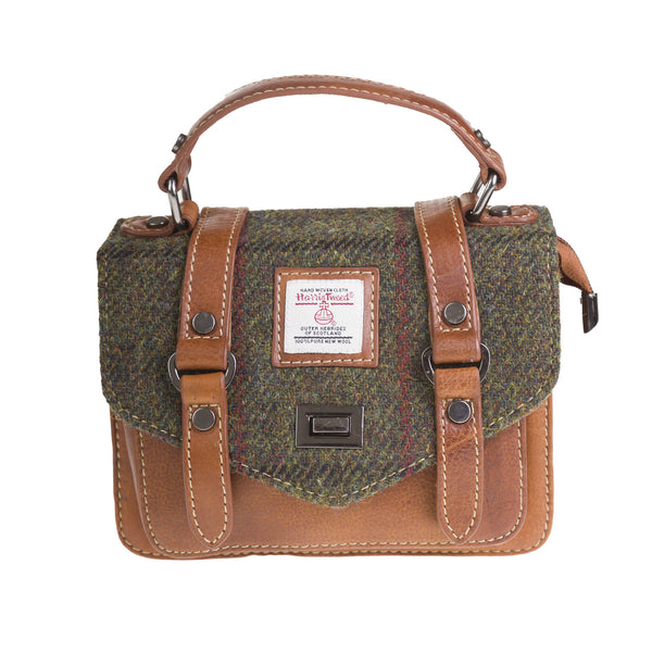 Ladies Ht Leather Mini Satchel Dark Green Check / Tan