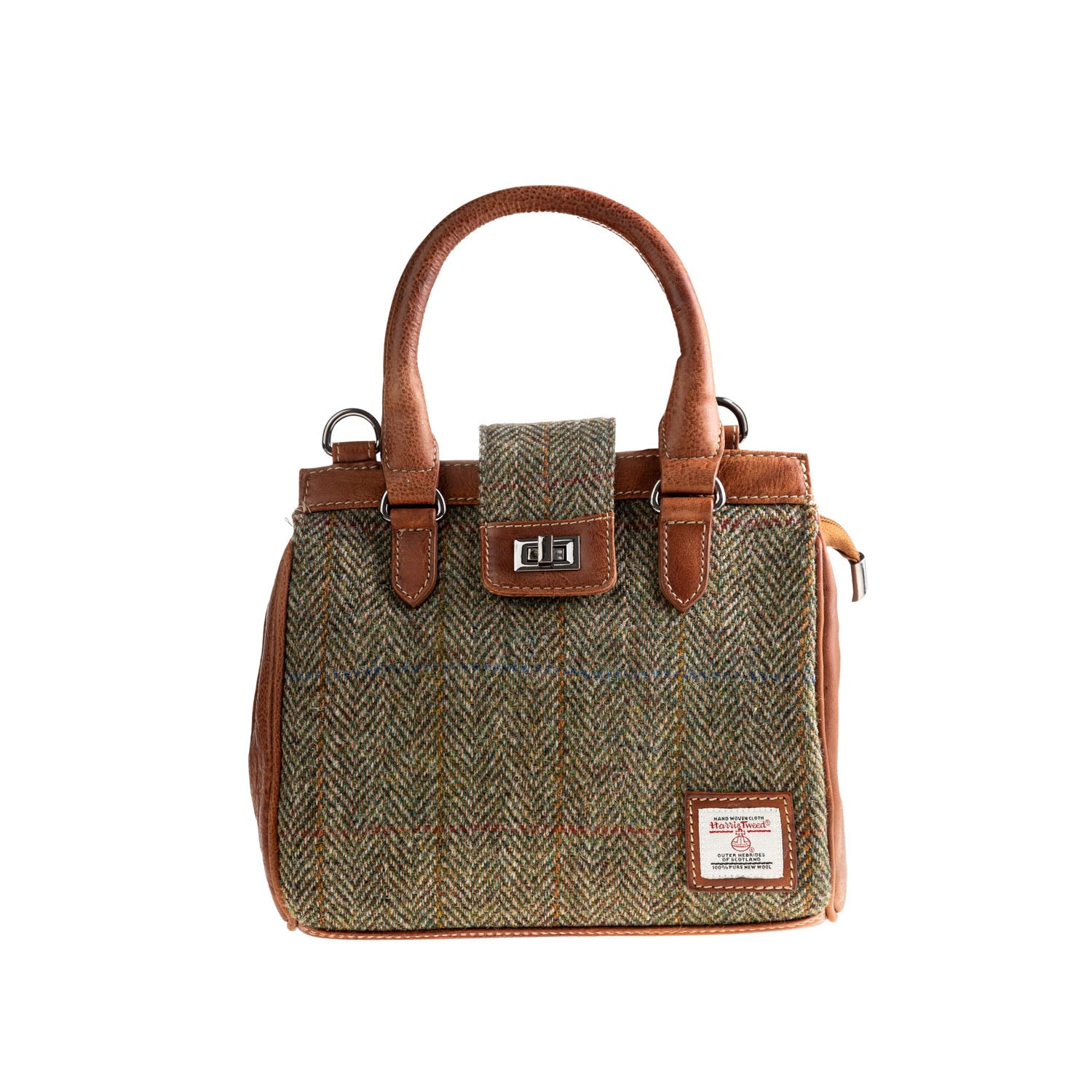 Ht Leather Hand Bag With Flap Closer Lt Brown Check / Tan