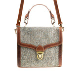 Ht Ladies Handbag Green & White Barleycorn / Tan