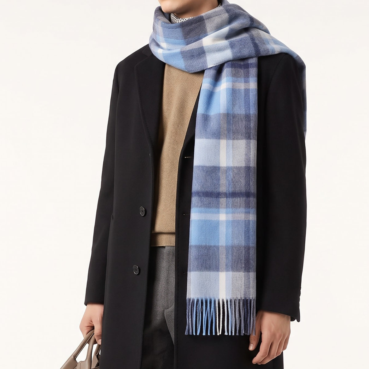 Heritage of Scotland 100% Lambswool Wide Scarf Soft Unisex Winter Wrap - Tartan & Check Designs - Medieval Check - Coniston/Wedgewood Blue