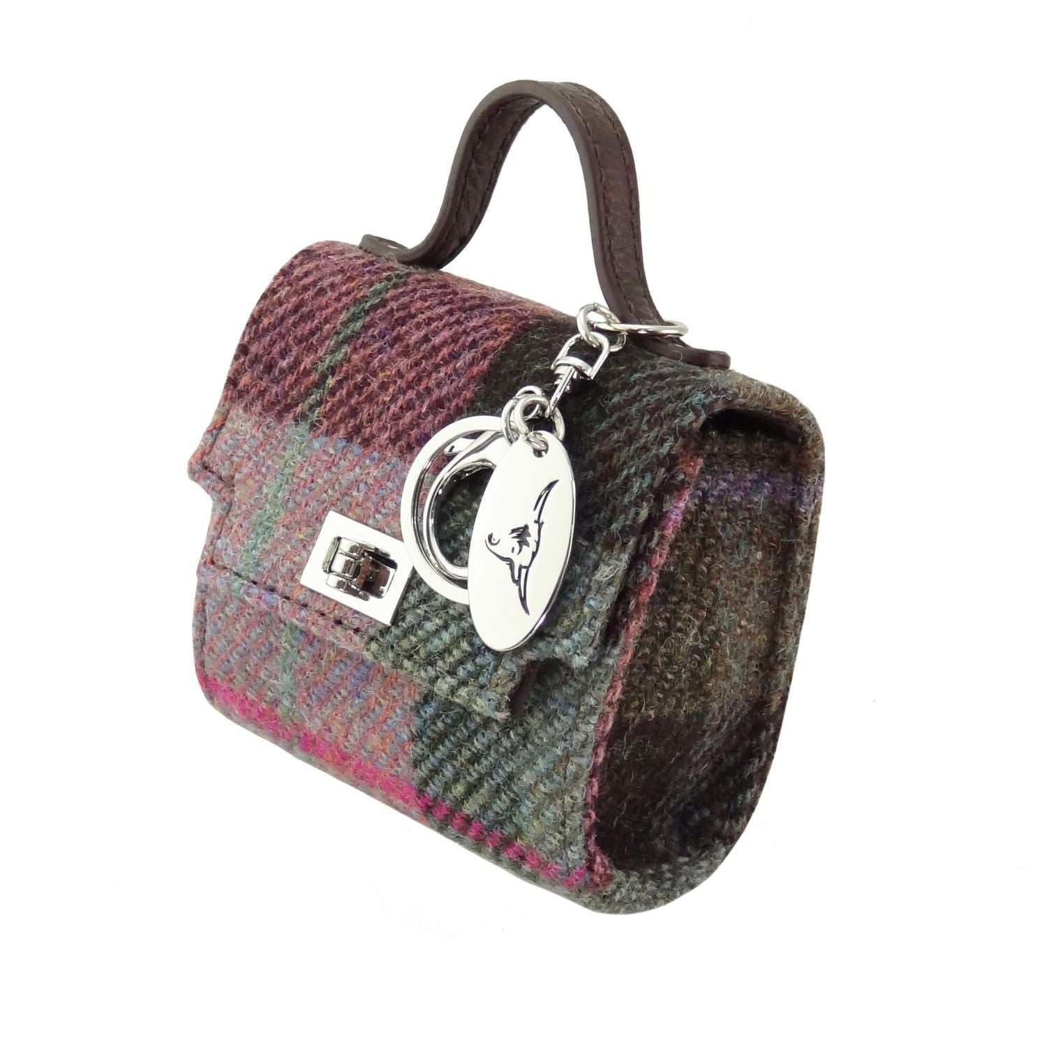 Harris Tweed Nochty Really Wee Bag - Mini Tartan Handbag - Green & Rose Pink Tartan (COL137)
