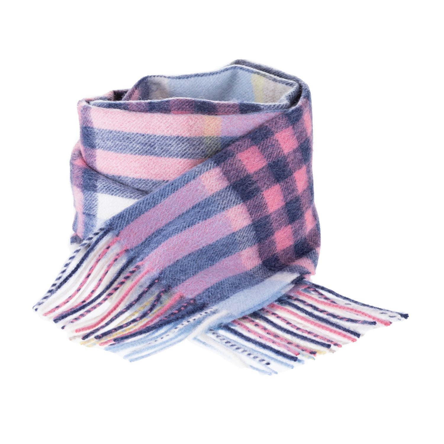 Edinburgh 100% Lambswool Scarf – Premium Soft Wool Wrap - CHEQUER TARTAN - PASTEL PINK