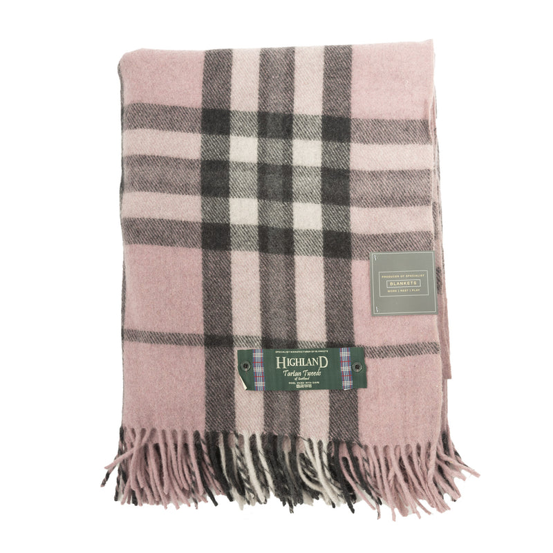 Highland Wool Blend Tartan Blanket / Throw Extra Warm Thomson Pink