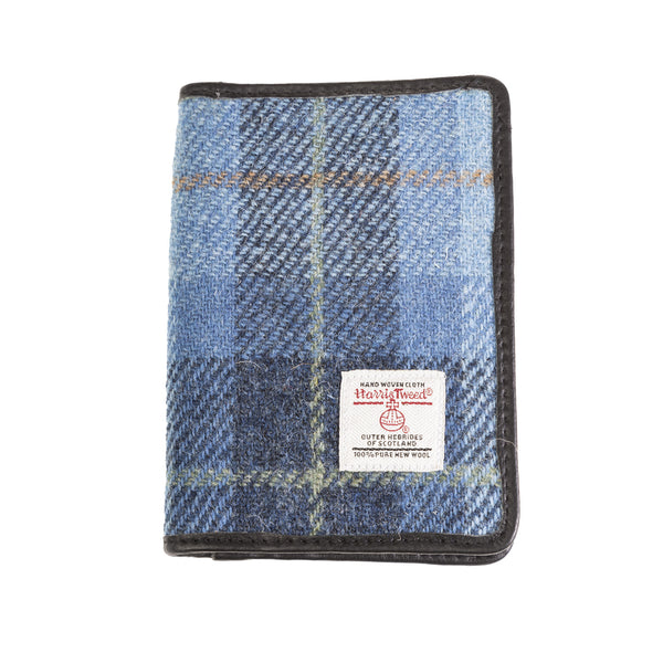 Harris Tweed Leather Passport Cover Blue Check / Black