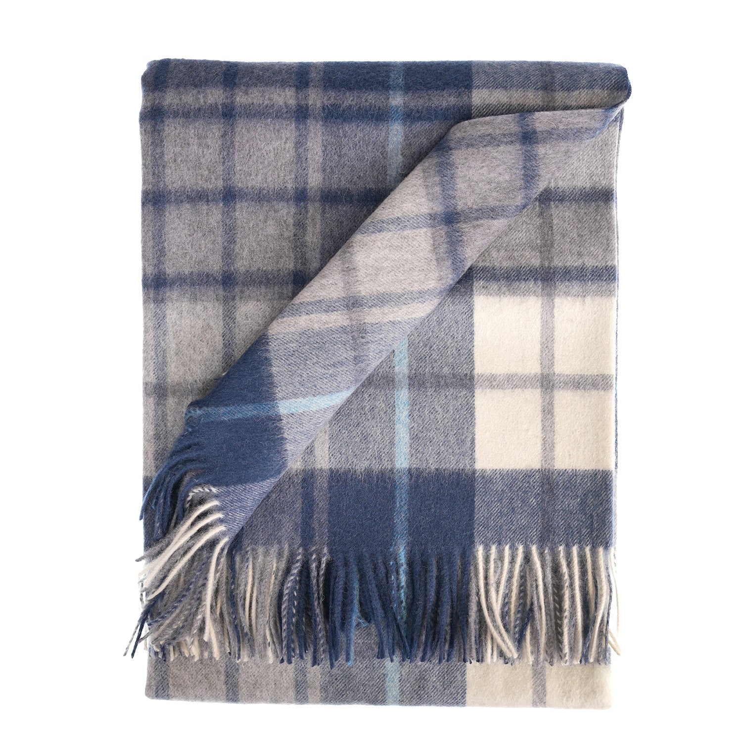 100% Lambswool Blanket Mill Check Navy