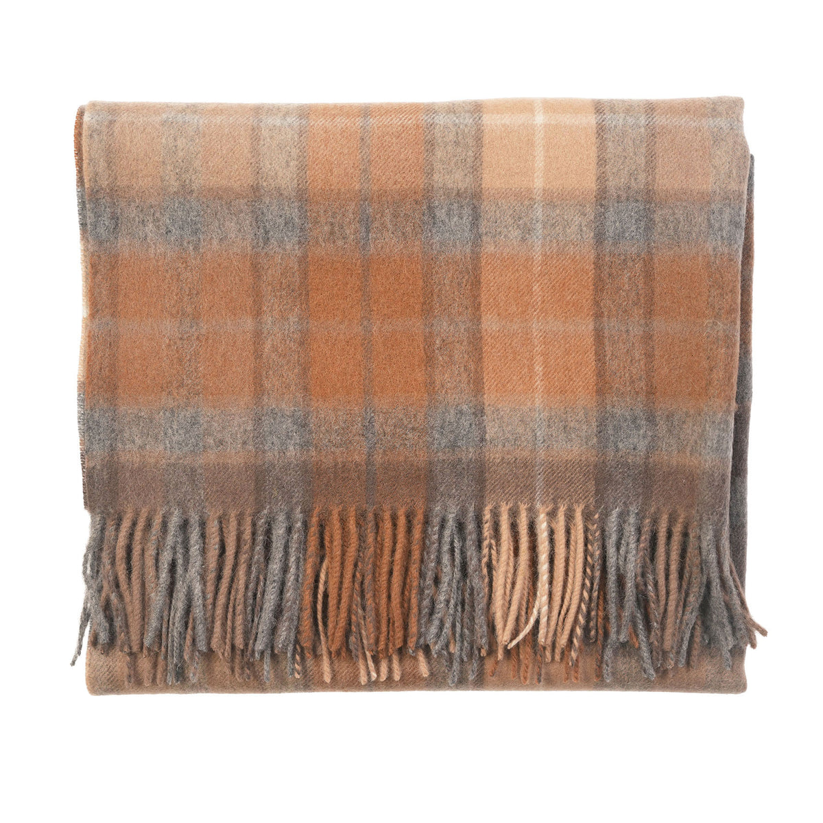 Edinburgh Lambswool Tartan Stole - Soft Luxury Check Wrap with Fringe - BUCHANAN NATURAL
