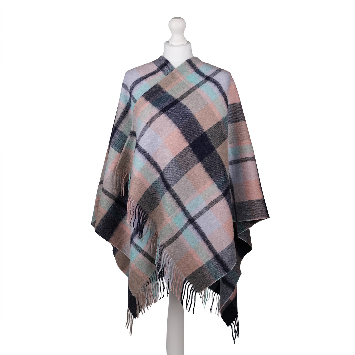 Mini Me Children’s Cape Edinburgh Lambswool Myriad Check - Navy/Greige/Light Blue