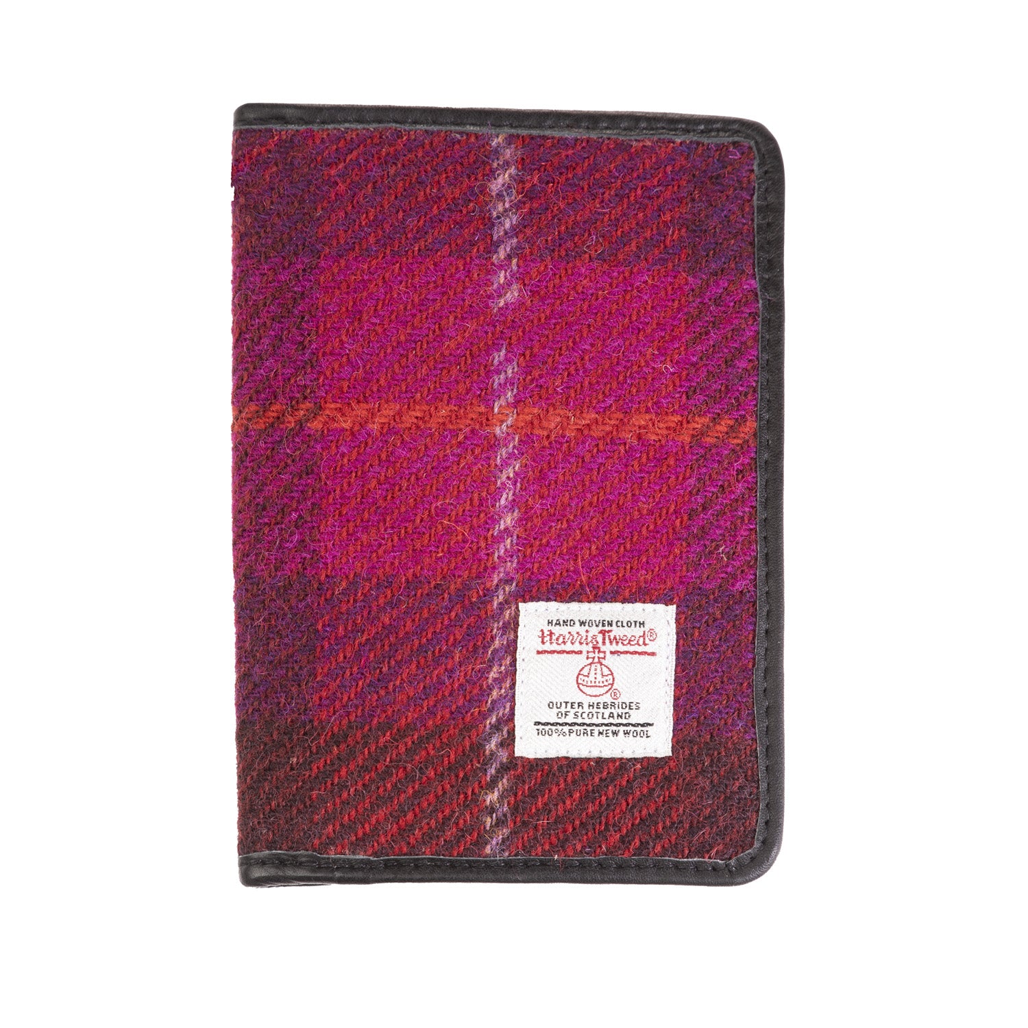 Harris Tweed Leather Passport Cover Cerise Check / Black