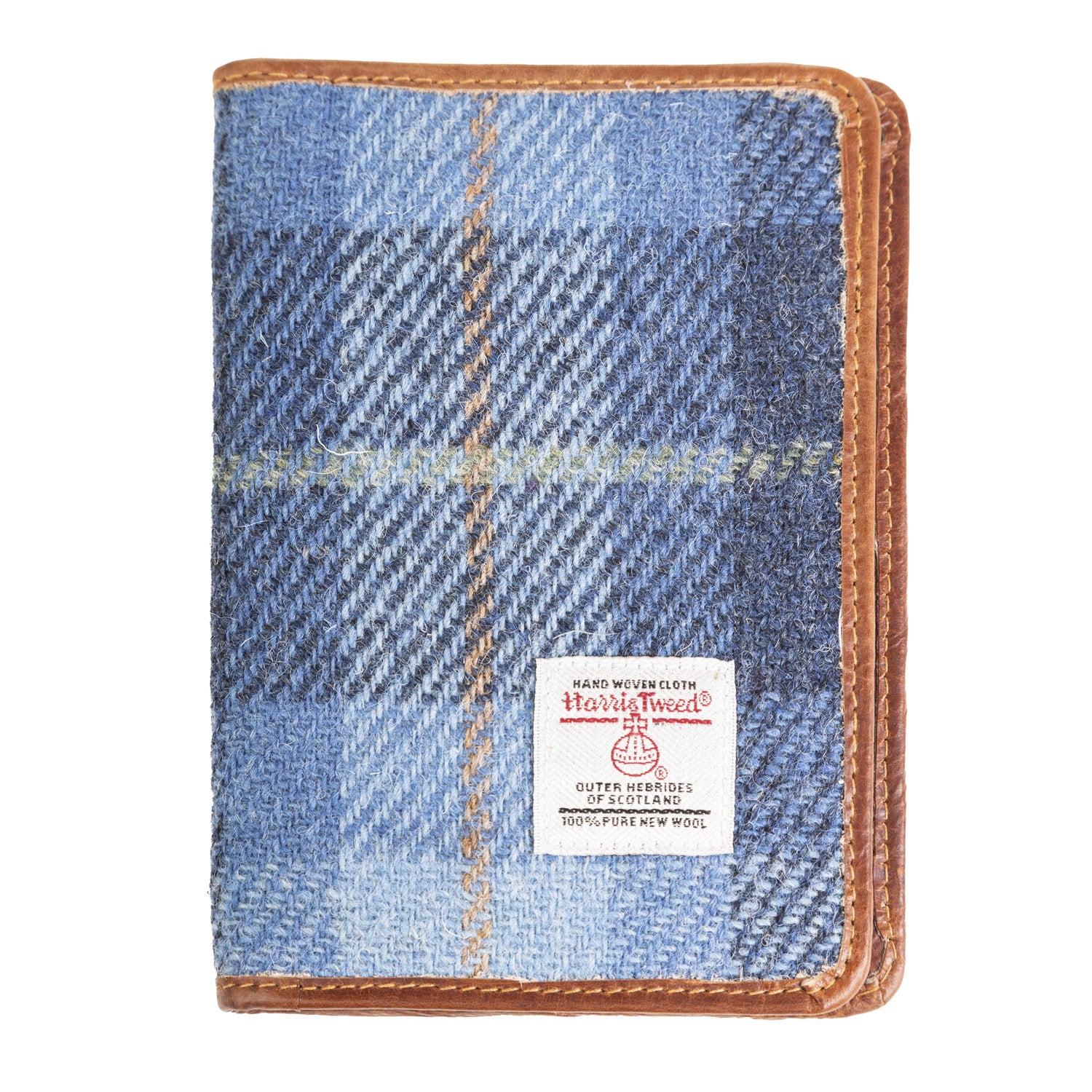 Harris Tweed Leather Passport Cover Blue Check / Tan