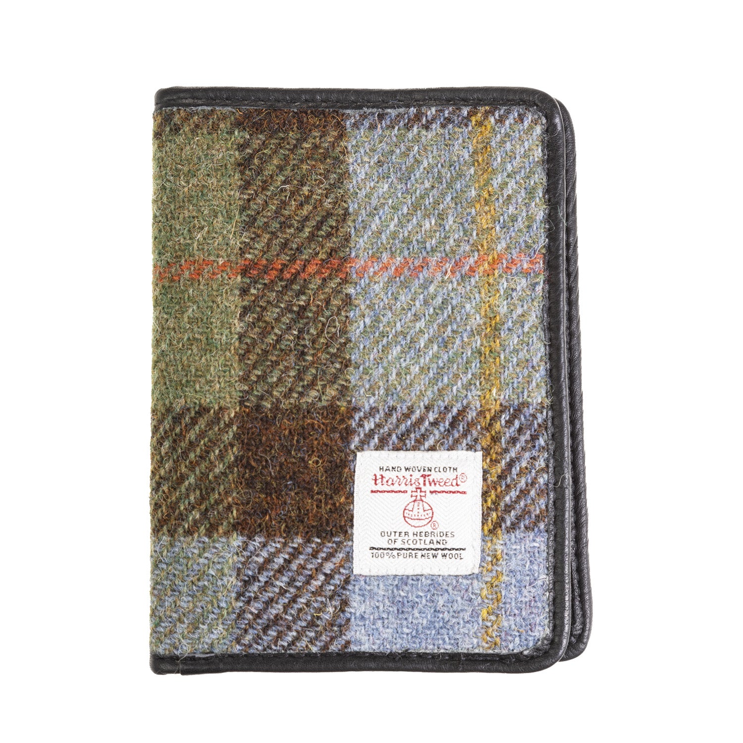 Harris Tweed Leather Passport Cover Lovat Check / Black