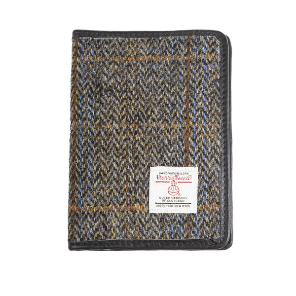 Harris Tweed Leather Passport Cover Blue & Brown Check Hb / Black