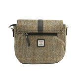 Ladies Ht Vegan Leather Flap Over Bag Tan & Brown Herringbone / Black