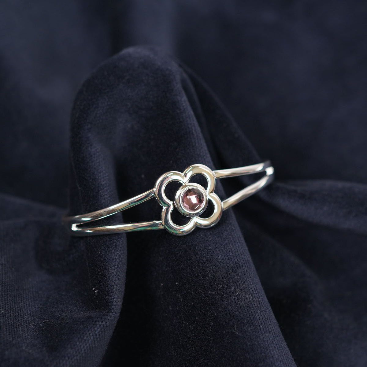 Art Pewter Birthstone Bangle - Silver Plated Pewter - Made in Scotland - June (Light Amethyst)