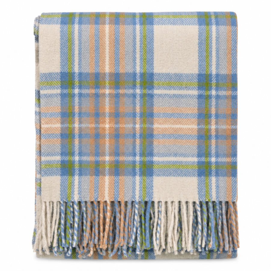 Scottish Tartan Wool-Blend Blanket Throw – Highland Comfort - Highland Wool Blend Tartan Blanket Throw - STEWART MUTED BLUE