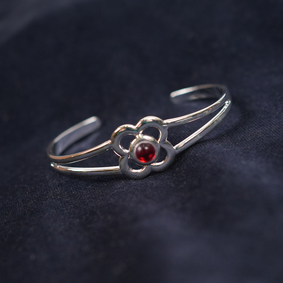 Art Pewter Birthstone Bangle - Silver Plated Pewter - Made in Scotland - July (Ruby)
