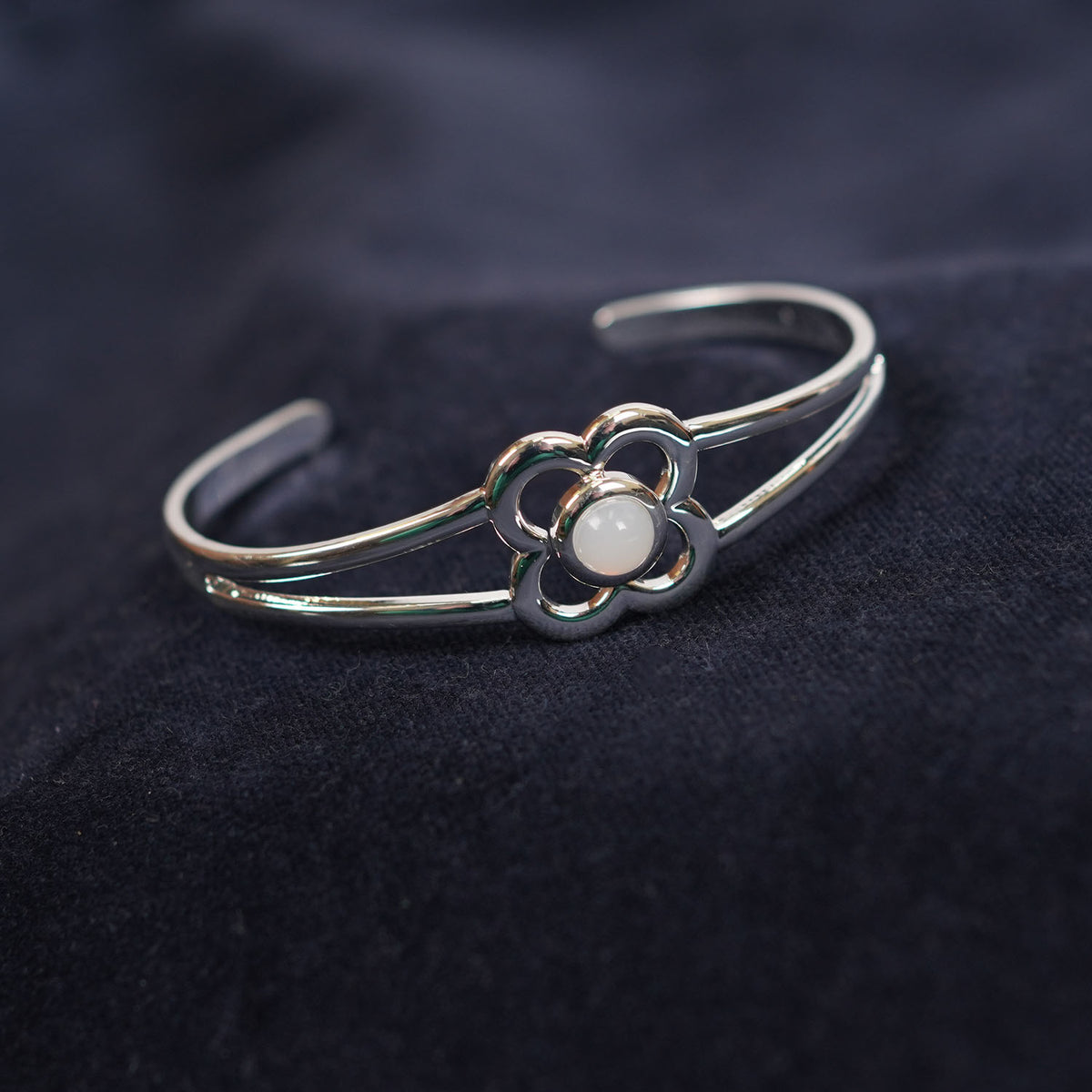 Art Pewter Birthstone Bangle - Silver Plated Pewter - Made in Scotland - October (Opal)