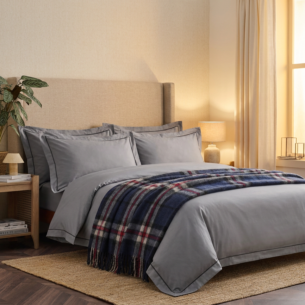 Scottish Tartan Wool-Blend Blanket Throw – Highland Comfort - Highland Wool Blend Tartan Blanket Throw - THOMSON NAVY