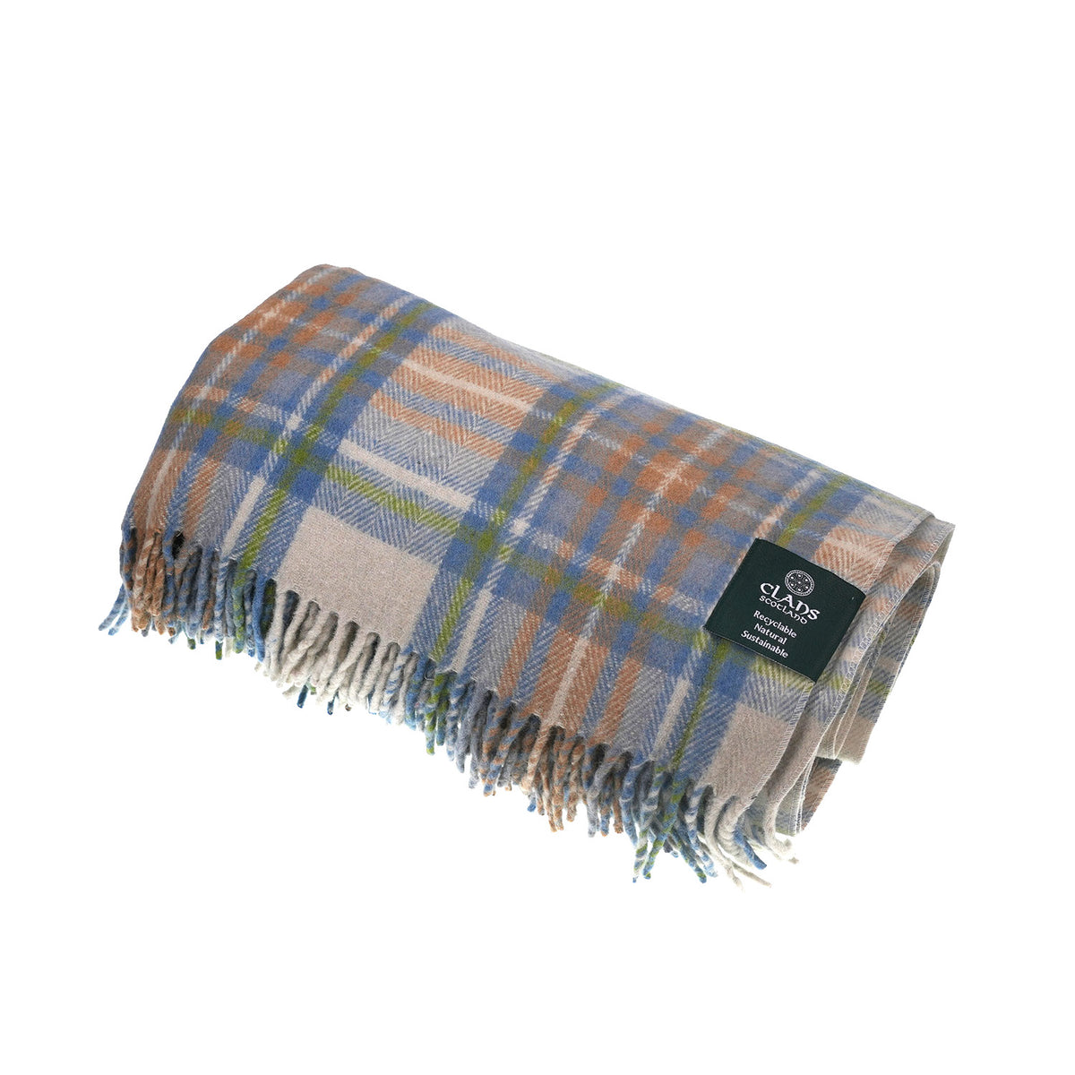 Scottish Tartan Wool-Blend Blanket Throw – Highland Comfort - Highland Wool Blend Tartan Blanket Throw - STEWART MUTED BLUE