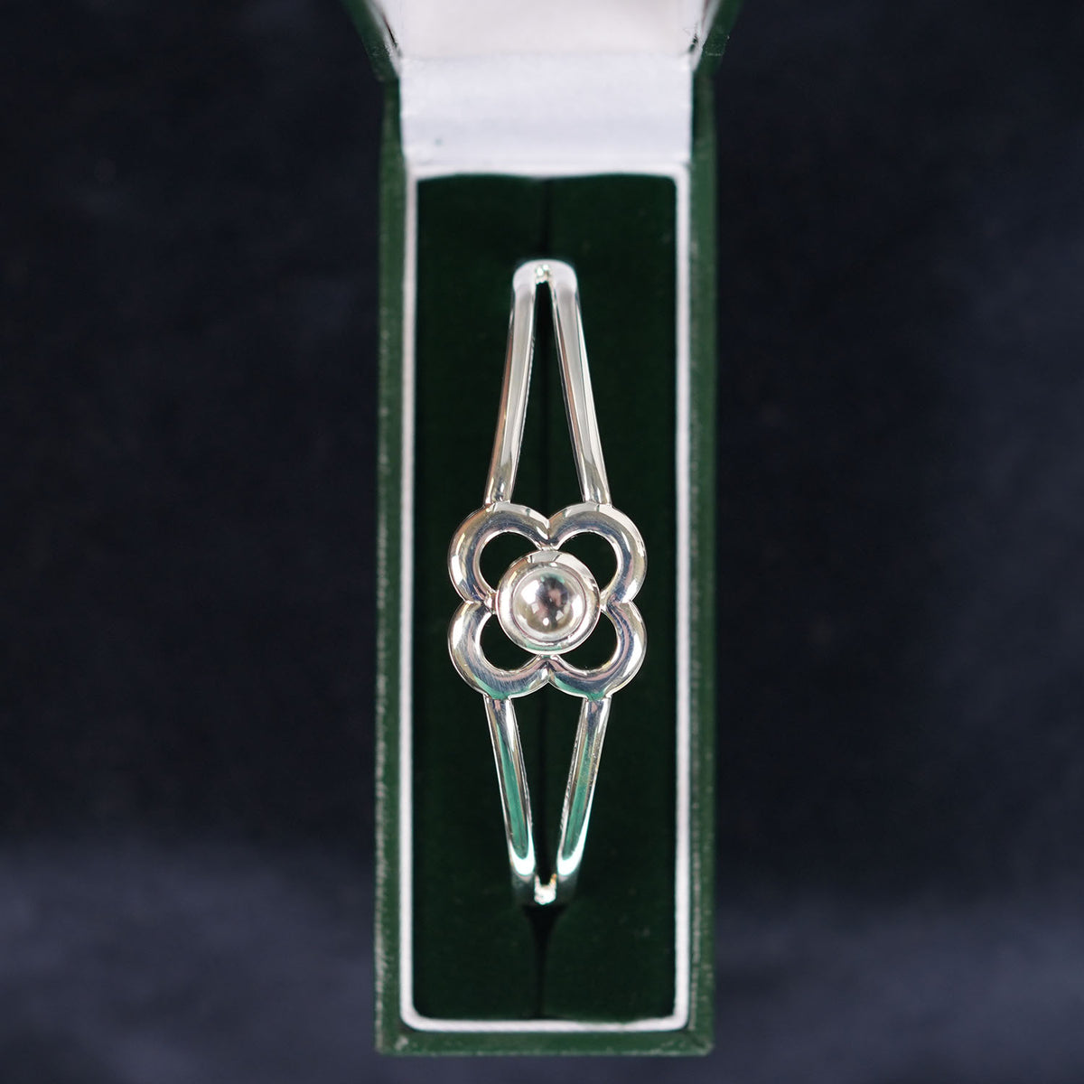 Art Pewter Birthstone Bangle - Silver Plated Pewter - Made in Scotland - April (Crystal)