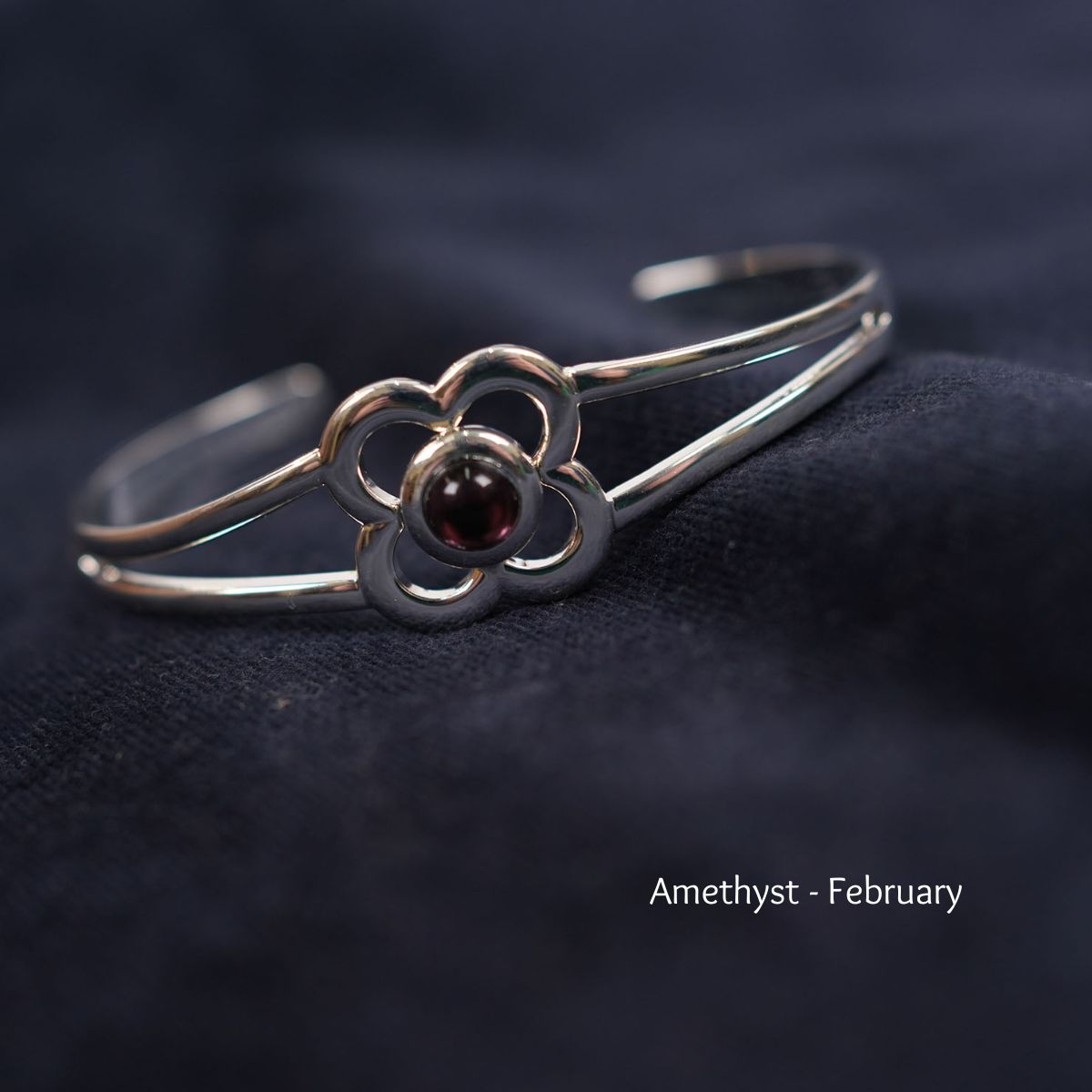 Art Pewter Birthstone Bangle - Silver Plated Pewter - Made in Scotland - February (Amethyst)