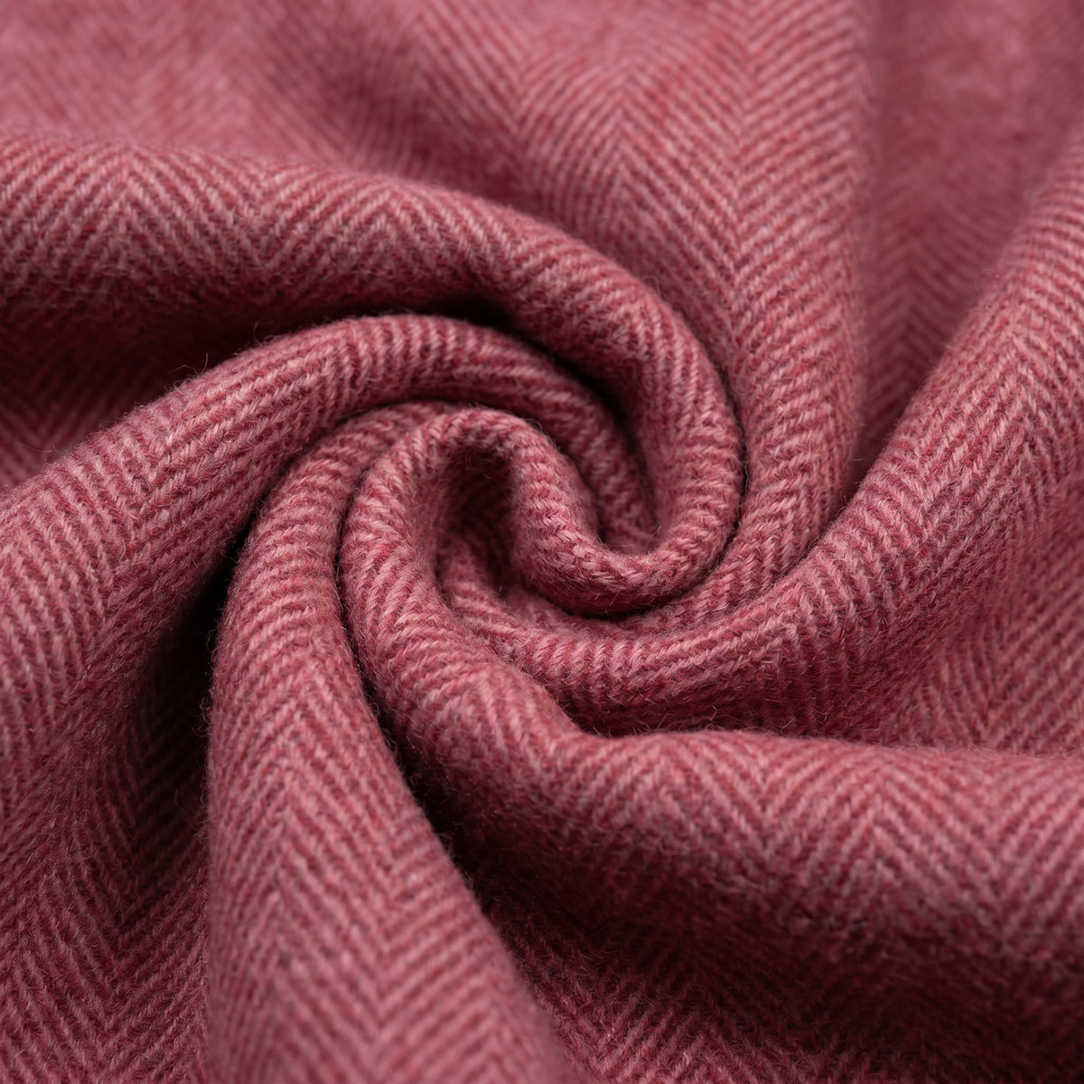 Recycled Wool Herringbone Blanket with Fringe - Soft Warm Throw - EMINENCE