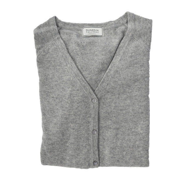 100% Cashmere Ladies V Neck Cardigan Grey Mid